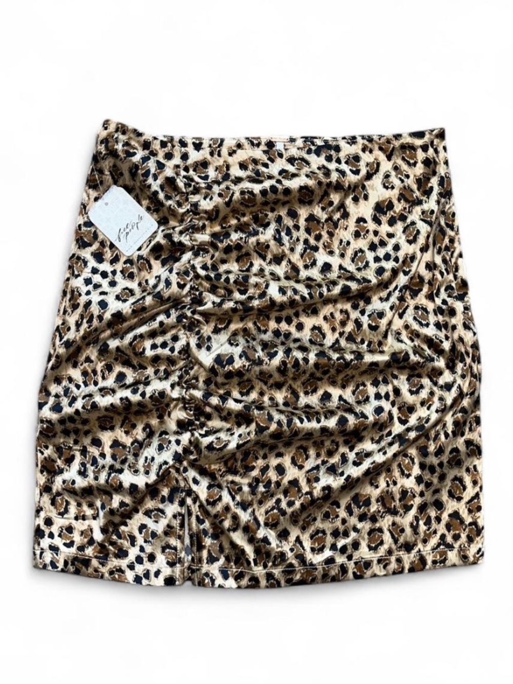 NWT Free People cheetah jaguar leopard print skirt with a ruched sexy side slit